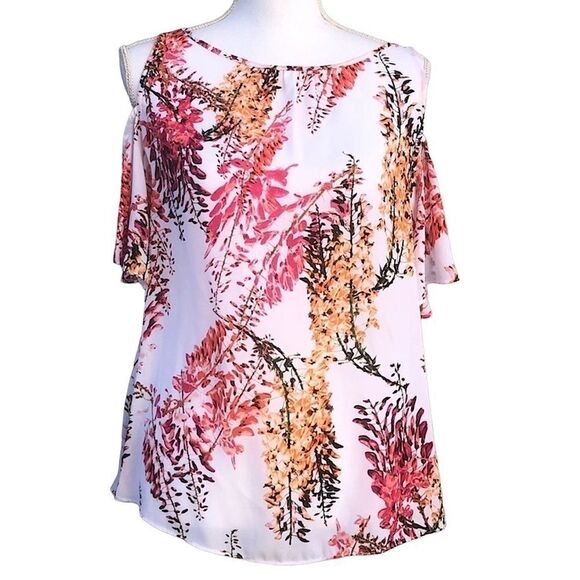 Worthington Floral Cold Shoulder Sleeve Blouse - Picture 1 of 9